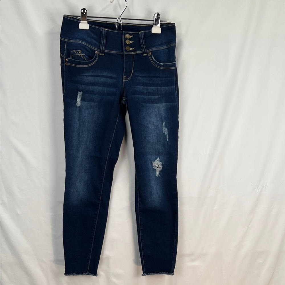 YMI - Women’s Jeans - Size 7 - Dark Blue - Zip and Button Front - Distressed